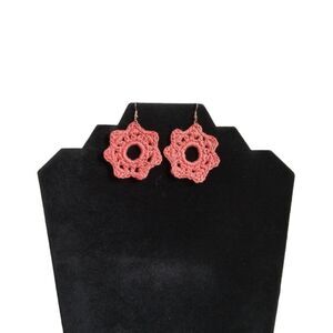 Handmade Pink Lightweight Flower Shaped Embroidery Floss Crochet Dangle Earrings